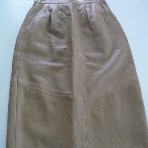 JWALDEN NEW genuine leather beige fully lined with pockets midi skirt M